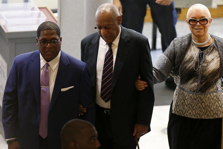 NORRISTOWN, PA - JUNE 12: Bill (C) and Camille Cosby and aide Andrew Wyatt enter the Montgomery County Courthouse on June 12, 2017 in in Norristown, Pennsylvania. A former Temple University employee alleges that the entertainer drugged and molested her in 2004 at his home in suburban Philadelphia. More than 40 women have accused the 79-year-old entertainer of sexual assault. (Photo by David Maialetti-Pool/Getty Images)